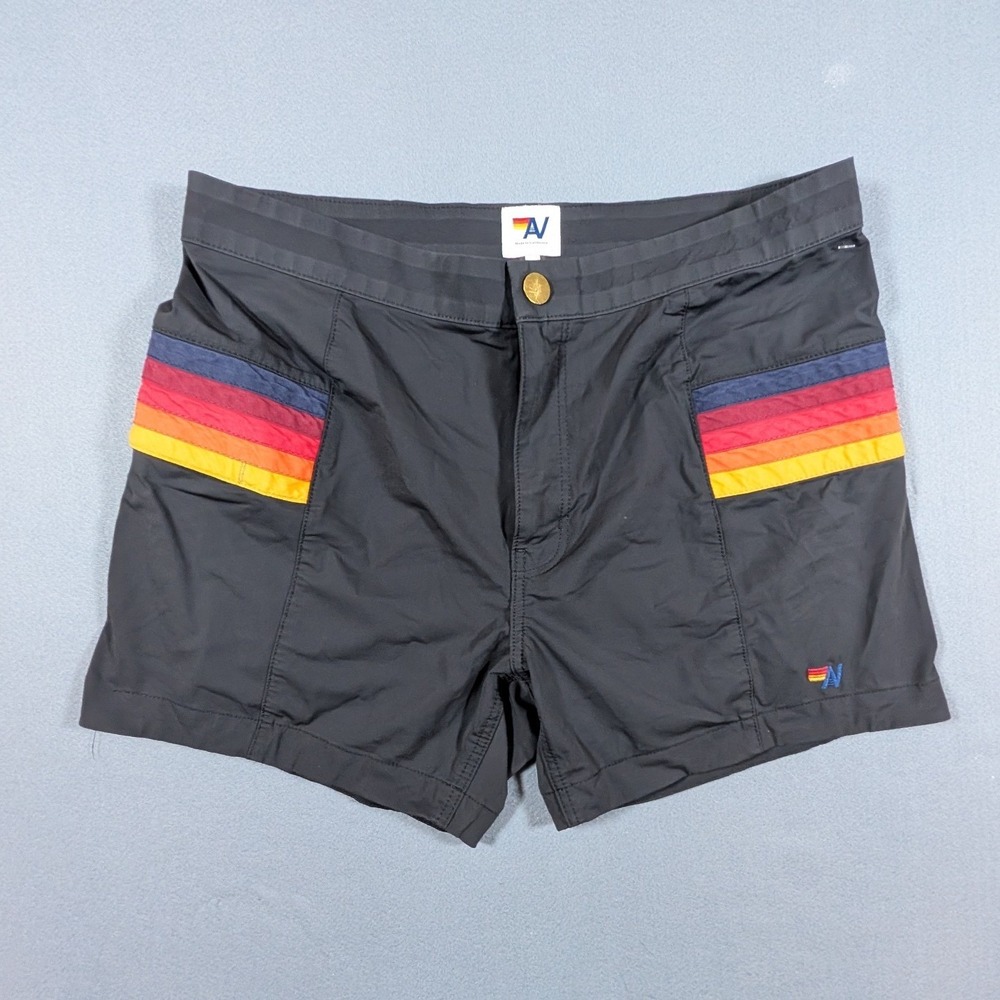 Aviator Nation Horizontal 5 Stripe Flex Shorts Mens 32 Grey Rainbow